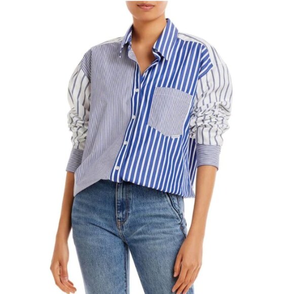 ALEXANDER WANG BOYFRIEND WOMENS COLORBLOCK COLLARED BUTTON-DOWN TOP - Picture 2 of 4